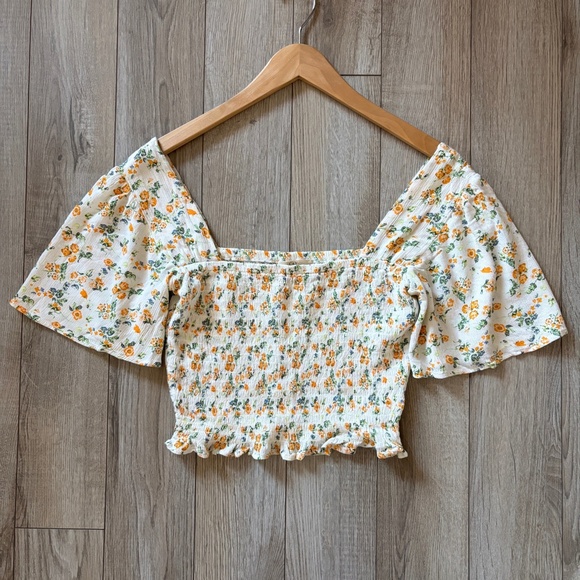 Chelsea & Violet Smocked Flutter Sleeve Floral Top Womens XS Boho Cottagecore - Picture 7 of 10